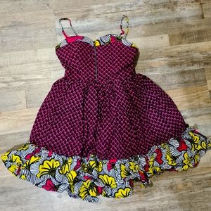 Breastfeeding Zipper Access Ruffled Spaghetti Top Dress in Ankara Print Sz 6